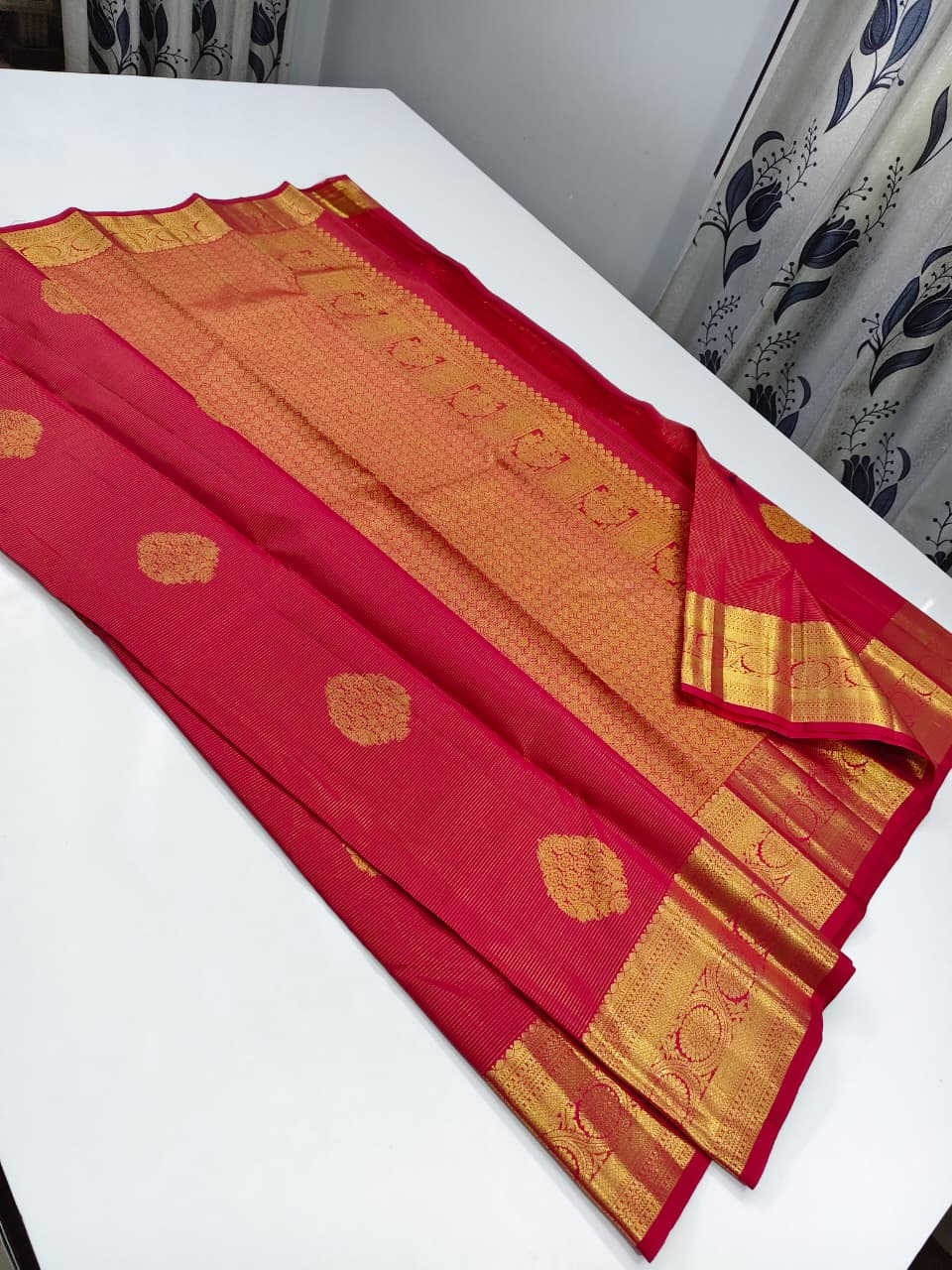 Bright Orange Gold Zari Kancheepuram Saree
